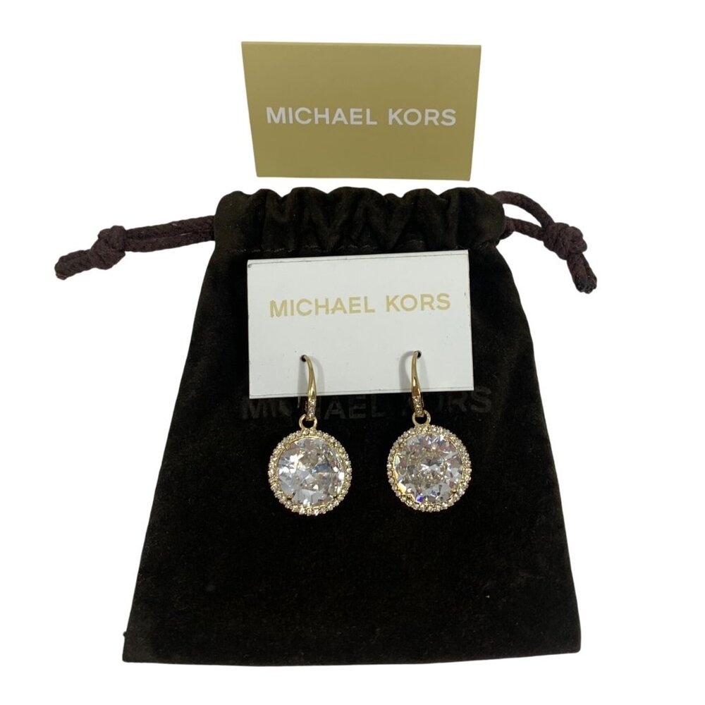 Michael Kors Sparkly Clear Gold Tone Drop Earrings NWT $95 MKJ1959710 + Dust Bag